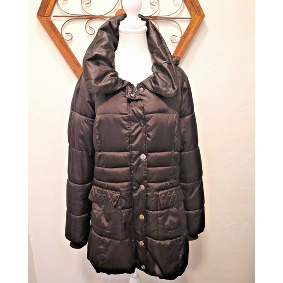 Vintage Y2K Baby Phat Black Puffer Coat Winter Detachable Hood Large - Picture 1 of 16